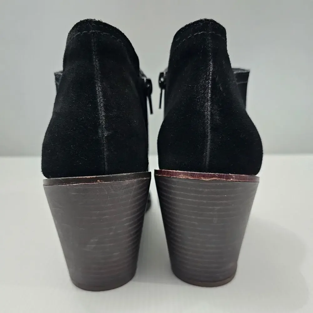 Lucky Brand Macawi Wedge Ankle Bootie Womens 9 Black Suede Square Toe Casual